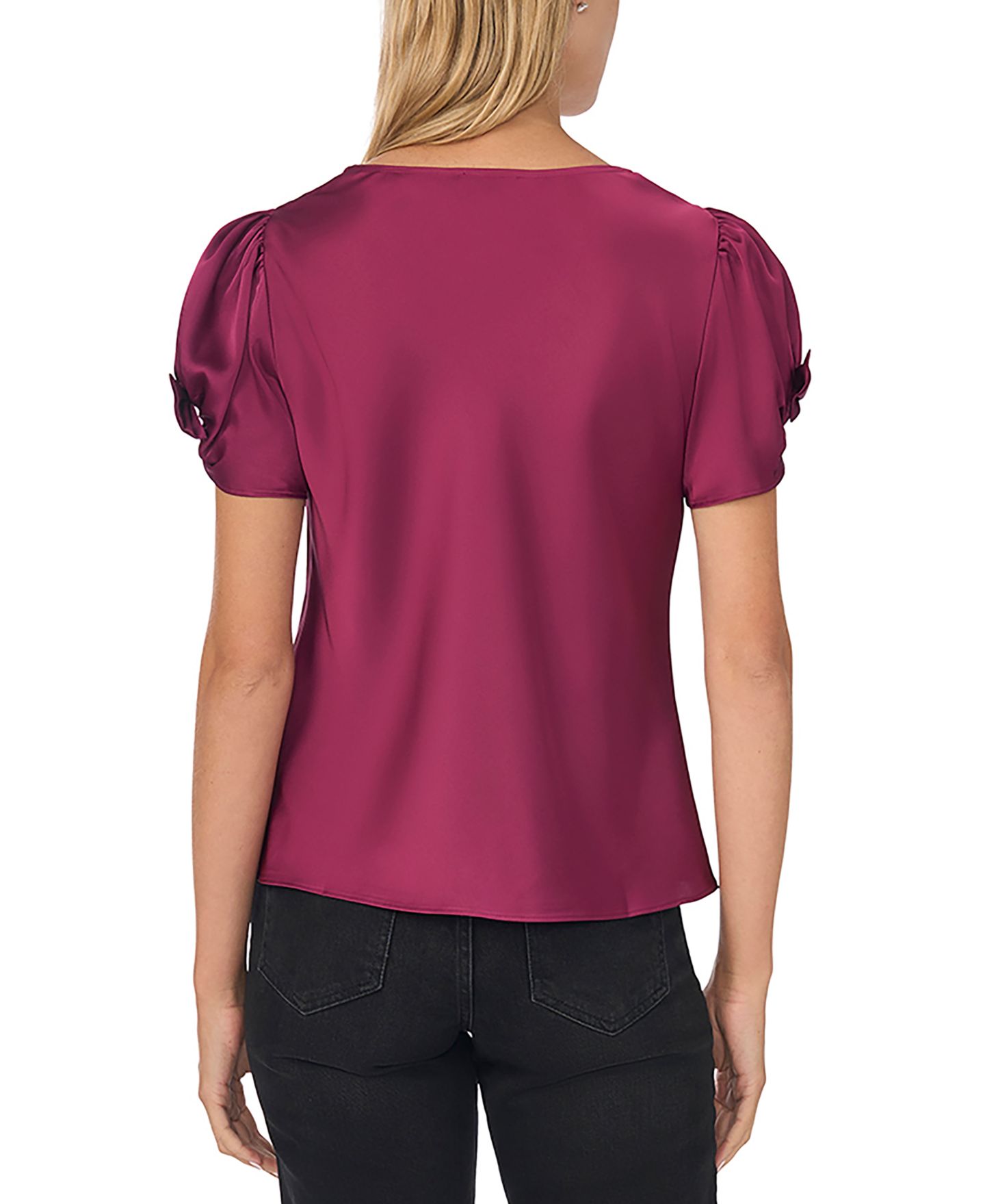 Женский топ CeCe Cowl Neck Bubble Short Sleeves Top, цвет: Синий мглистый — фото 6