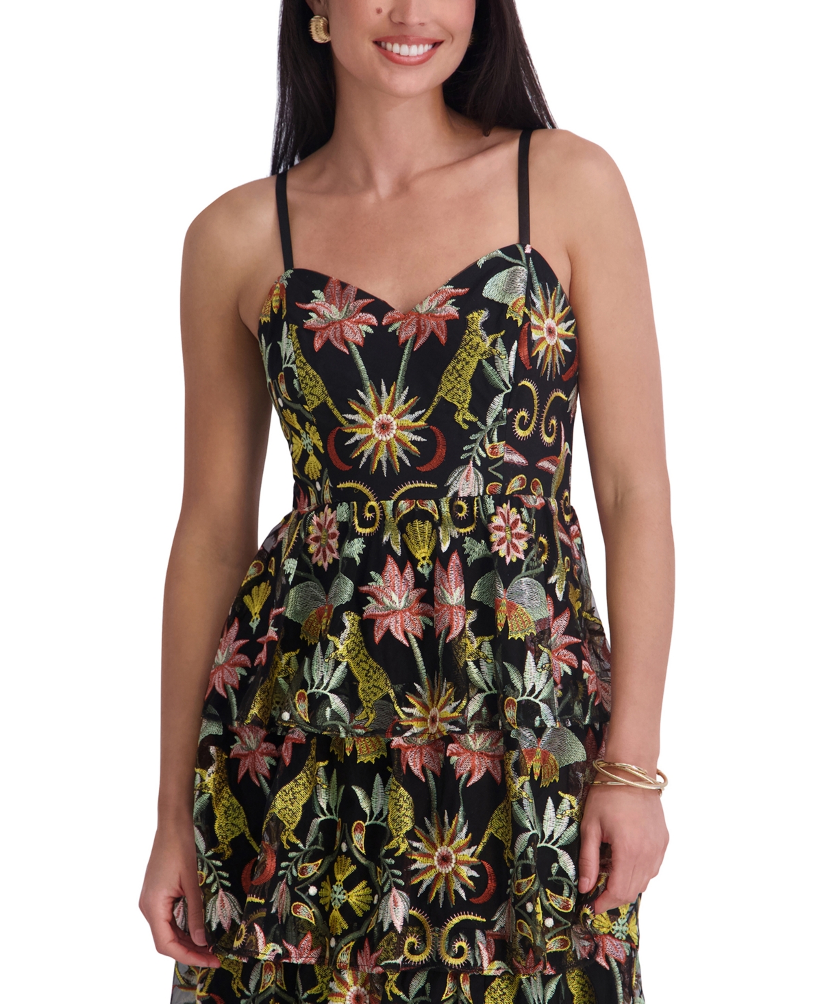 Siena Women's Embroidered Mesh Sleeveless Maxi Dress