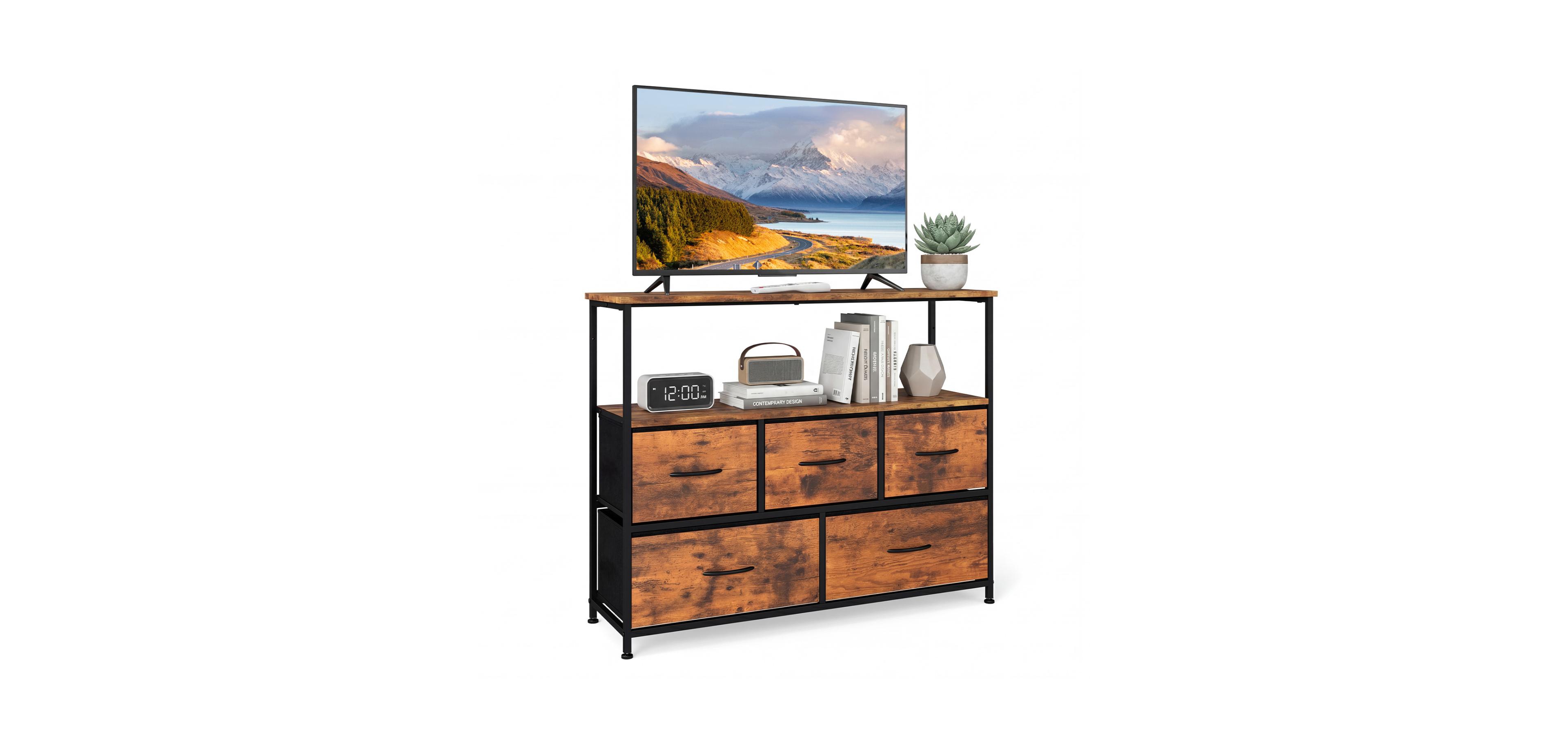 Mecale Tv Stand Dresser for 45 in Tv 5 Fabric Drawer Entertainment Center