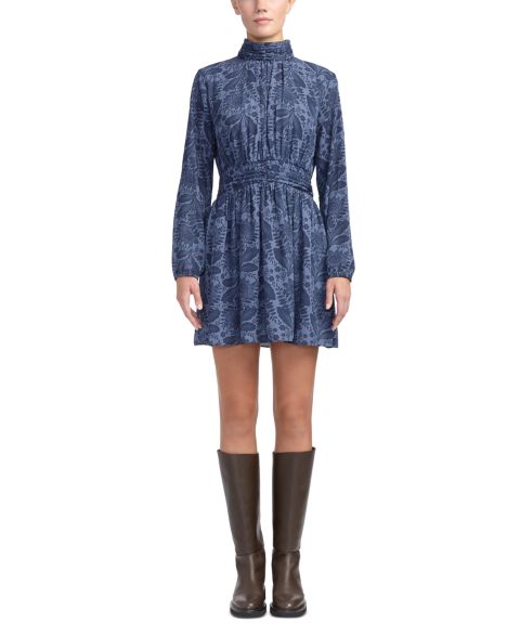 Женское платье Derek Lam 10 Crosby Zaylen Long-Sleeve Floral Fit & Flare Mini, цвет: Синий с принтом