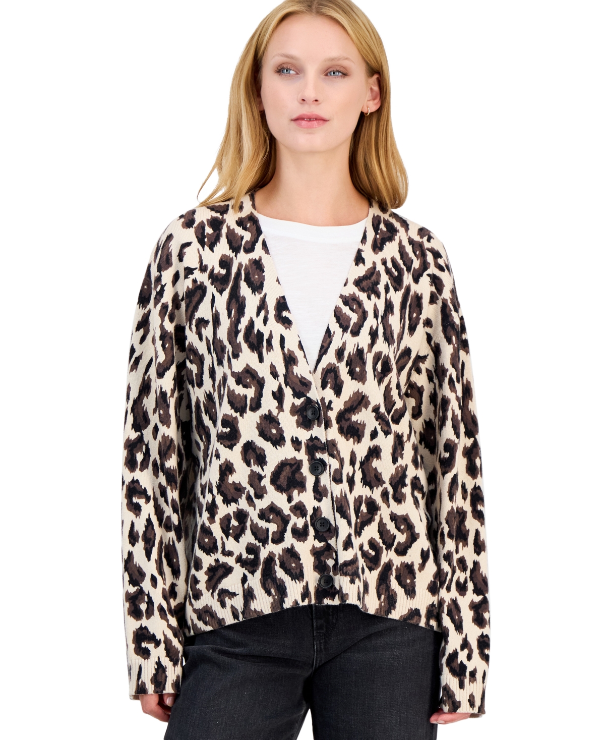 Derek Lam 10 Crosby Women's Lailah Oversized Leopard-Print Long-Sleeve Cardigan