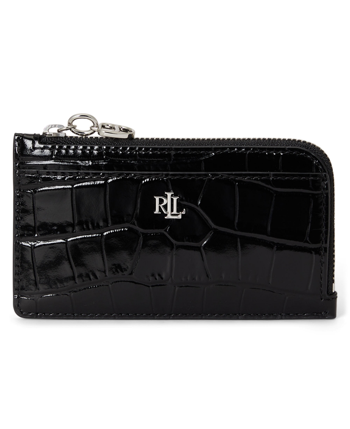 Lauren Ralph Glossy Embossed Mini L-Zip Card Case Wallet