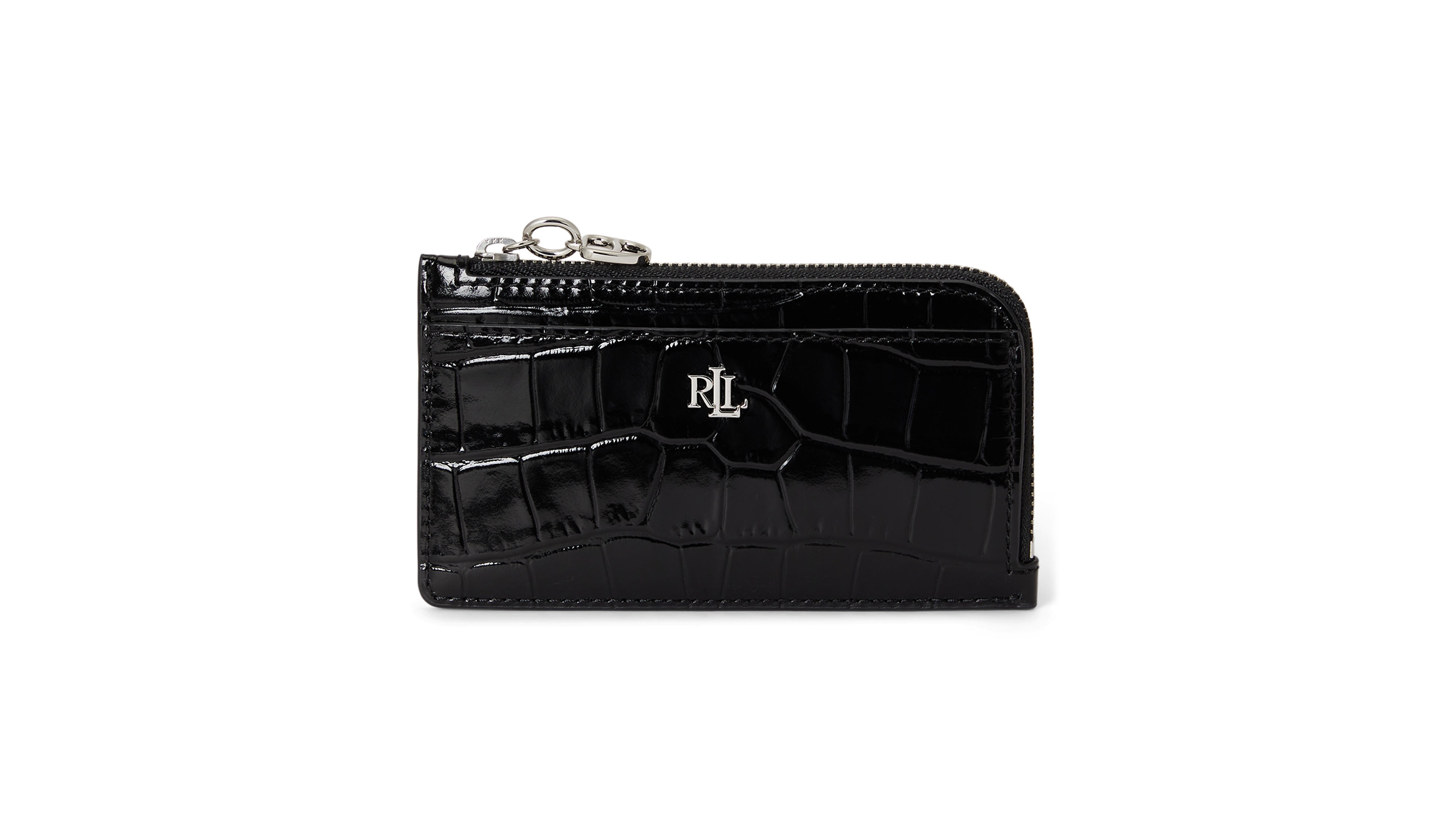 Lauren Ralph Glossy Embossed Mini L-Zip Card Case Wallet