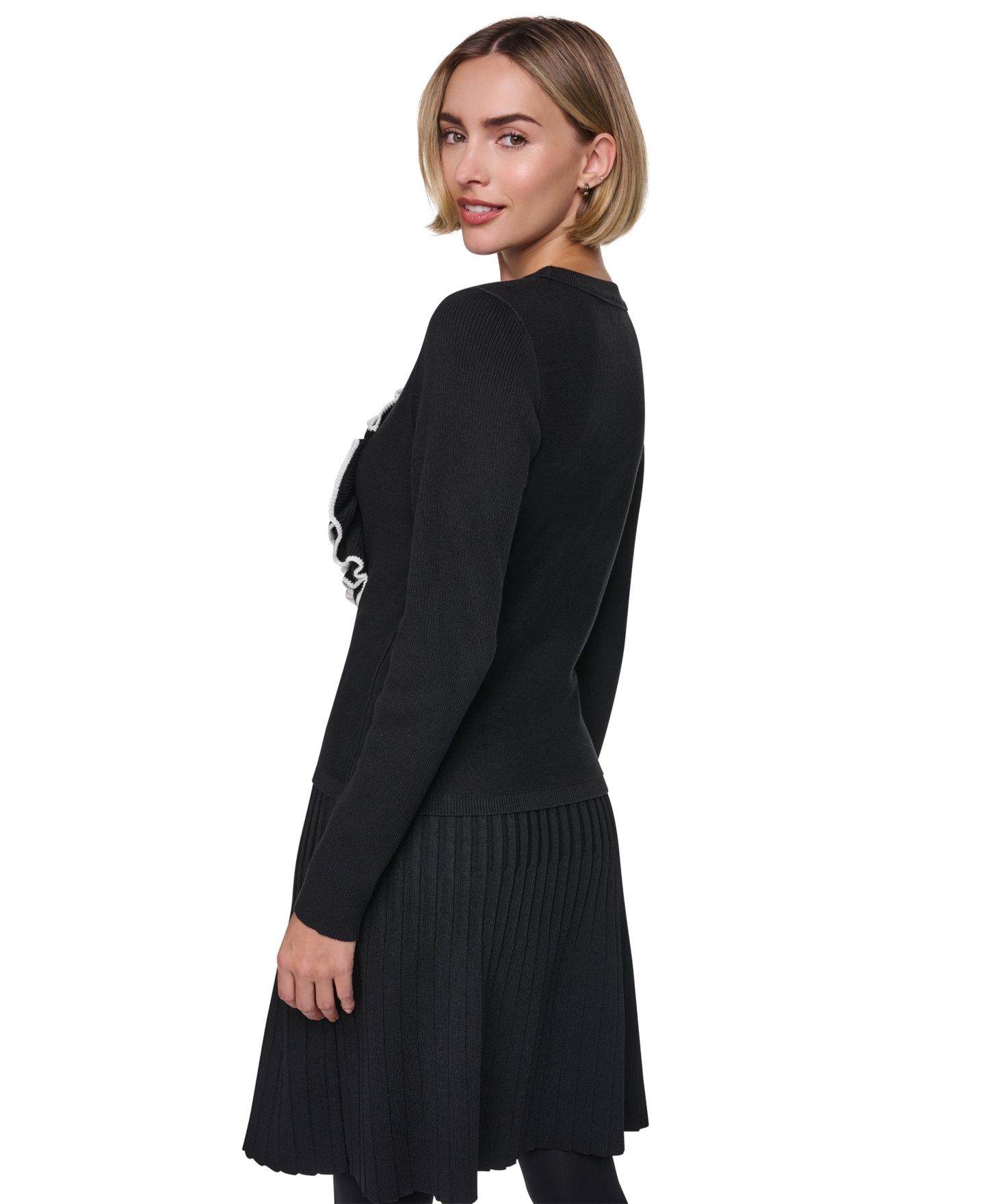 Женский свитер Sonia Rykiel Rosette Long-Sleeve Scoop Neck, цвет: Чёрный / Слоновая кость — фото 2