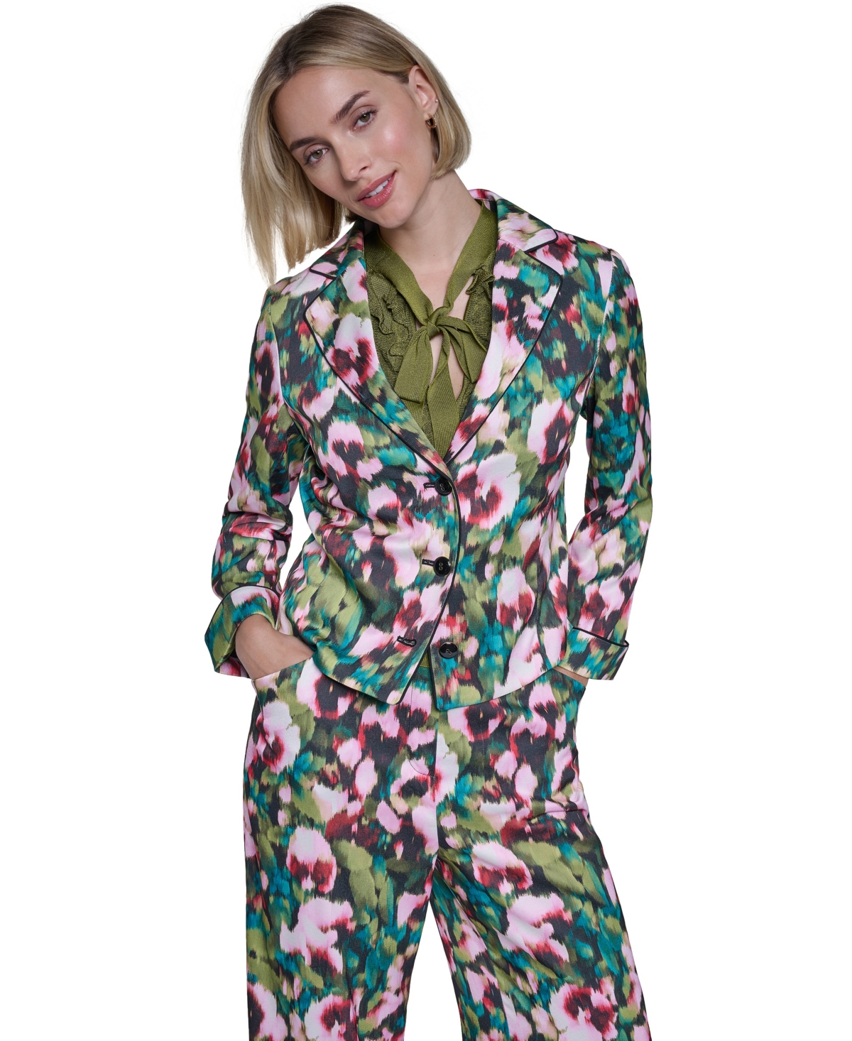 Sonia Rykiel Women's Belted Floral Lightweight Blazer - Shocking Pink Multi