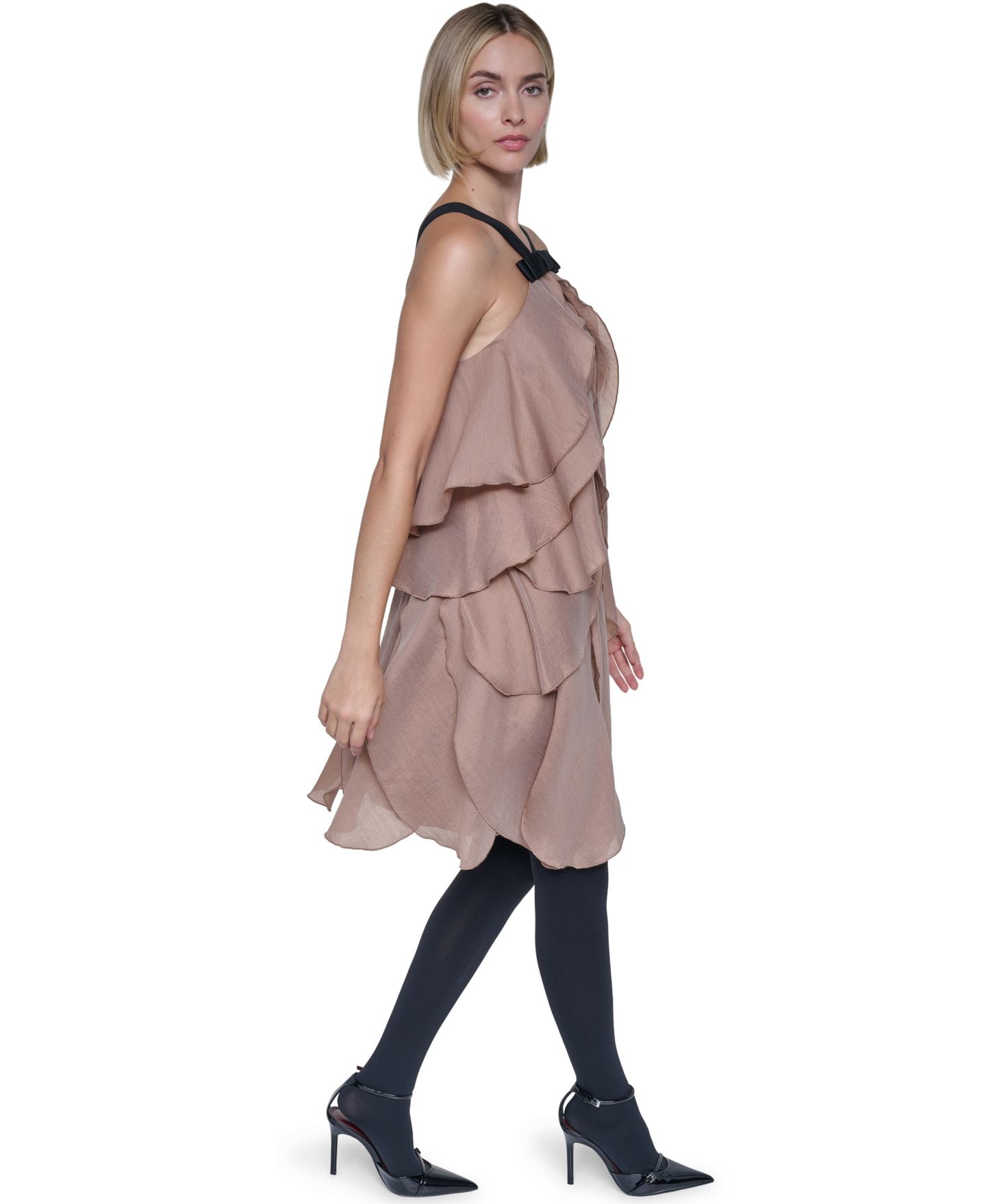 Женское платье Sonia Rykiel Halter Tiered-Ruffle Short Petal with Bow, цвет: Какао — фото 2