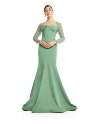 Women's Sweetheart Bustier with Sheer Lace Sleeves Mermaid Evening Dress