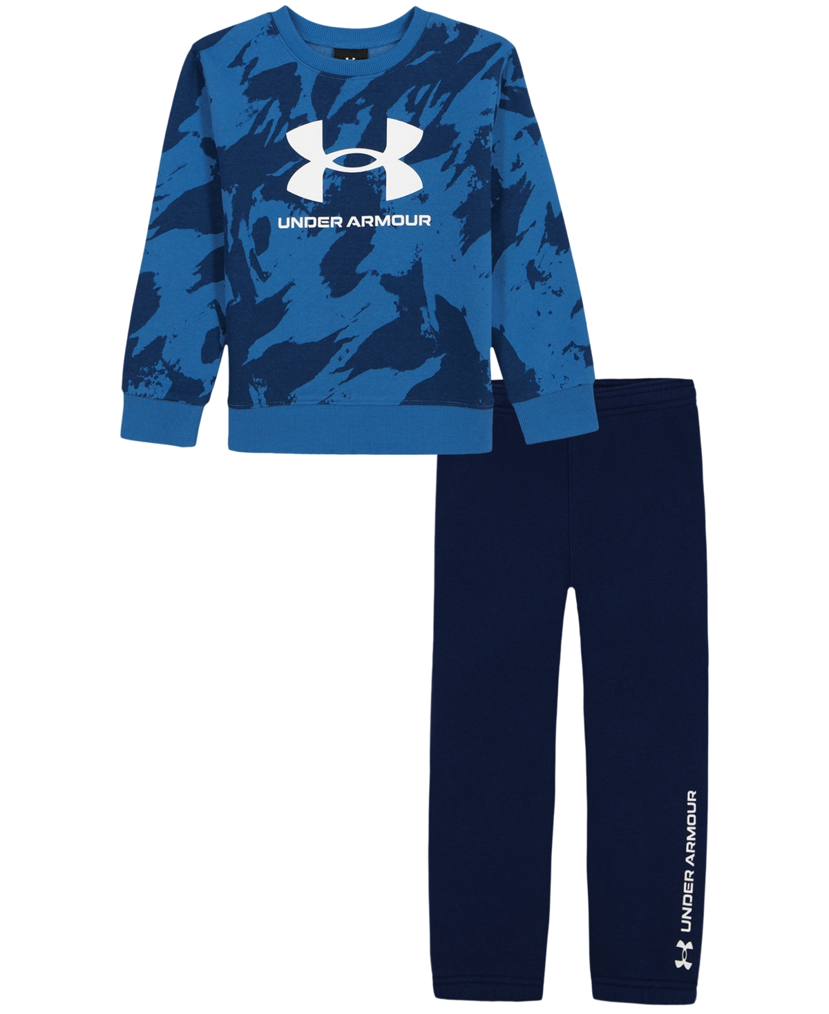 Under Armour Toddler Boys' 2T-5T Ua Rival Pattern Long-Sleeve Crewneck Fleece Sweatshirt and Joggers, 2-Piece Set