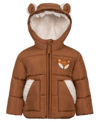 Baby Boys' Hooded Puffer Fox Jacket