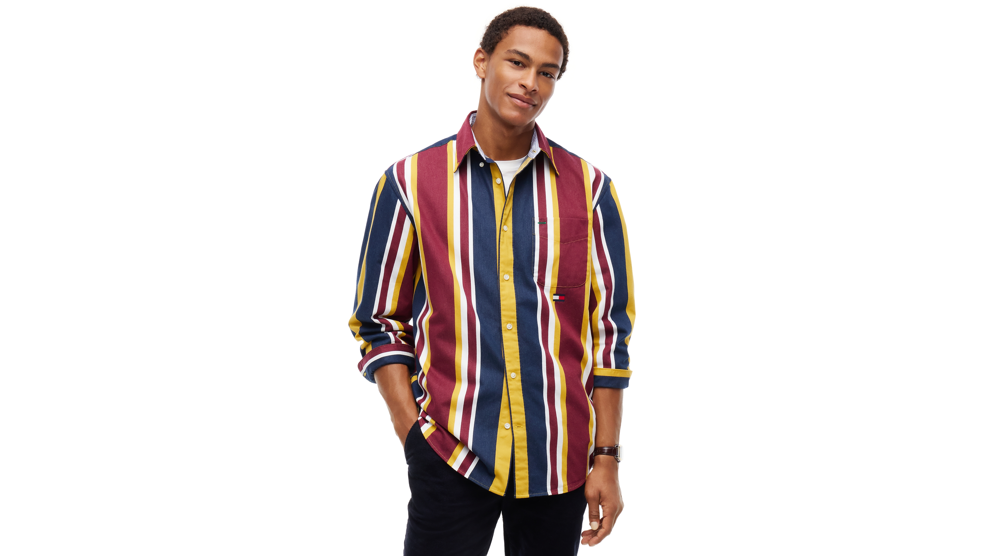 Tommy Hilfiger Men's American Heritage Twill Striped Long-Sleeve Relaxed-Fit Shirt