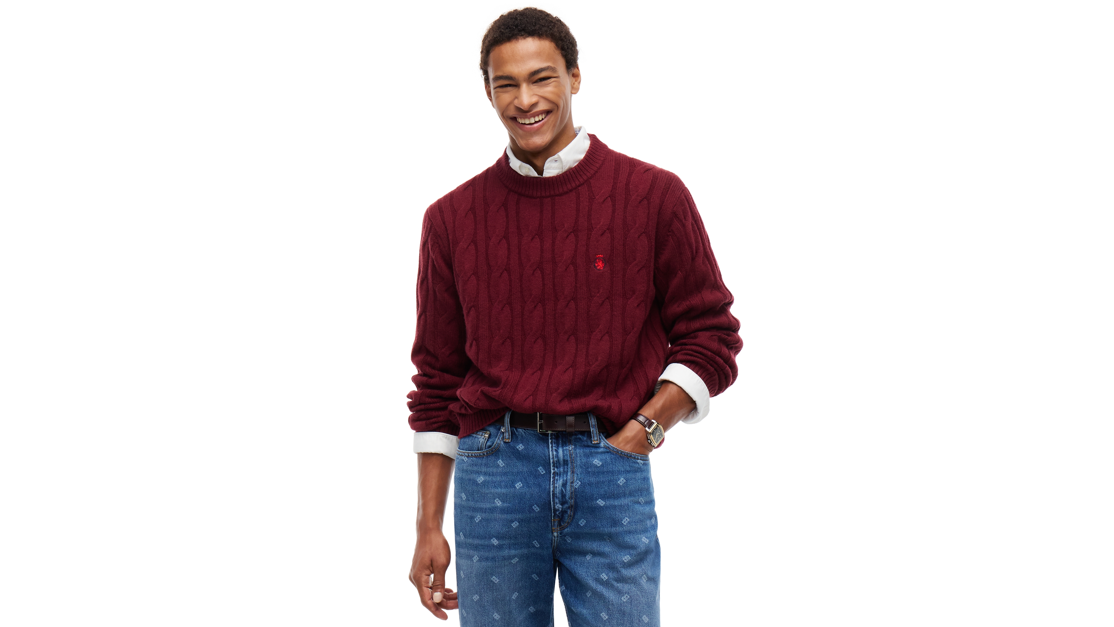 Tommy Hilfiger Men's American Icons Cable Crewneck Regular-Fit Sweater