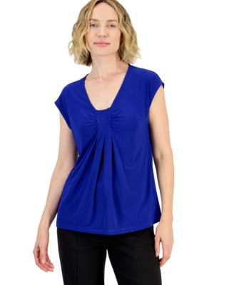 Petite Knot-Front Cap-Sleeve Blouse