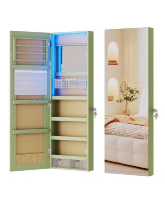 42.5"H Jewelry Armoire with LED Lights, Wall and Door Mounted Mirror Cabinet