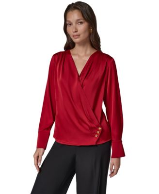 Women's Satin Faux-Wrap Blouse