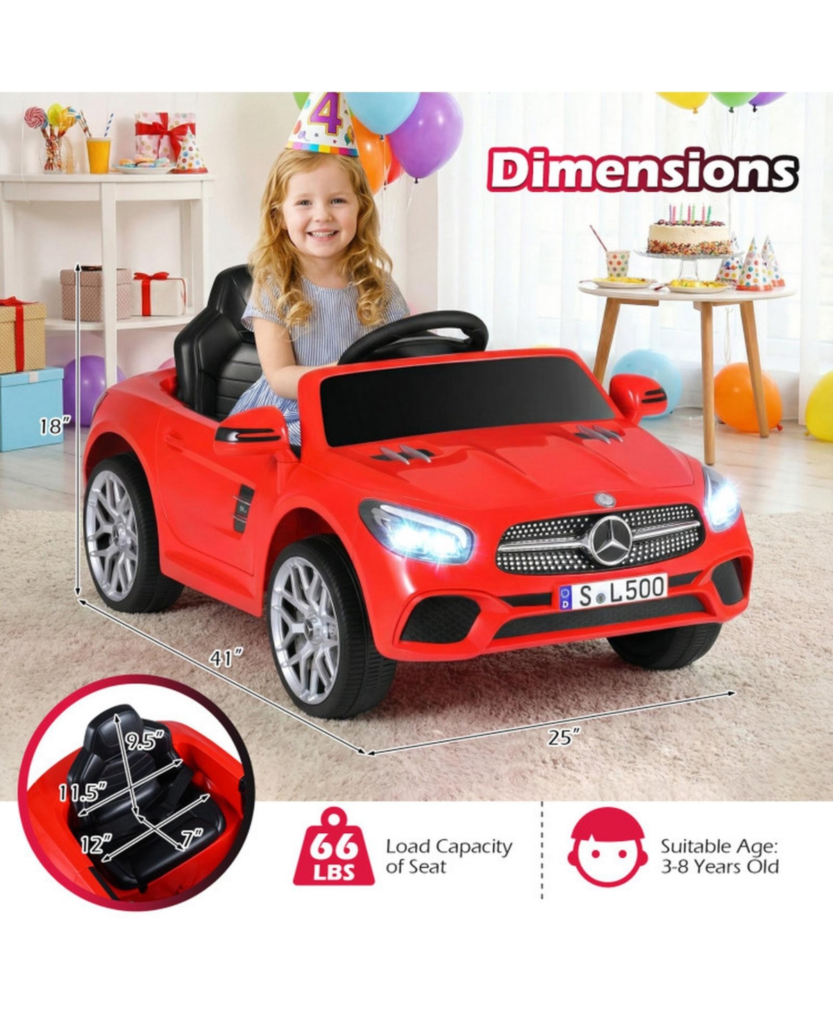 Sugift 12V Kids Ride on Car Luxury Convertible Style with Parent Remote Led Lights and Music Ages 3-8