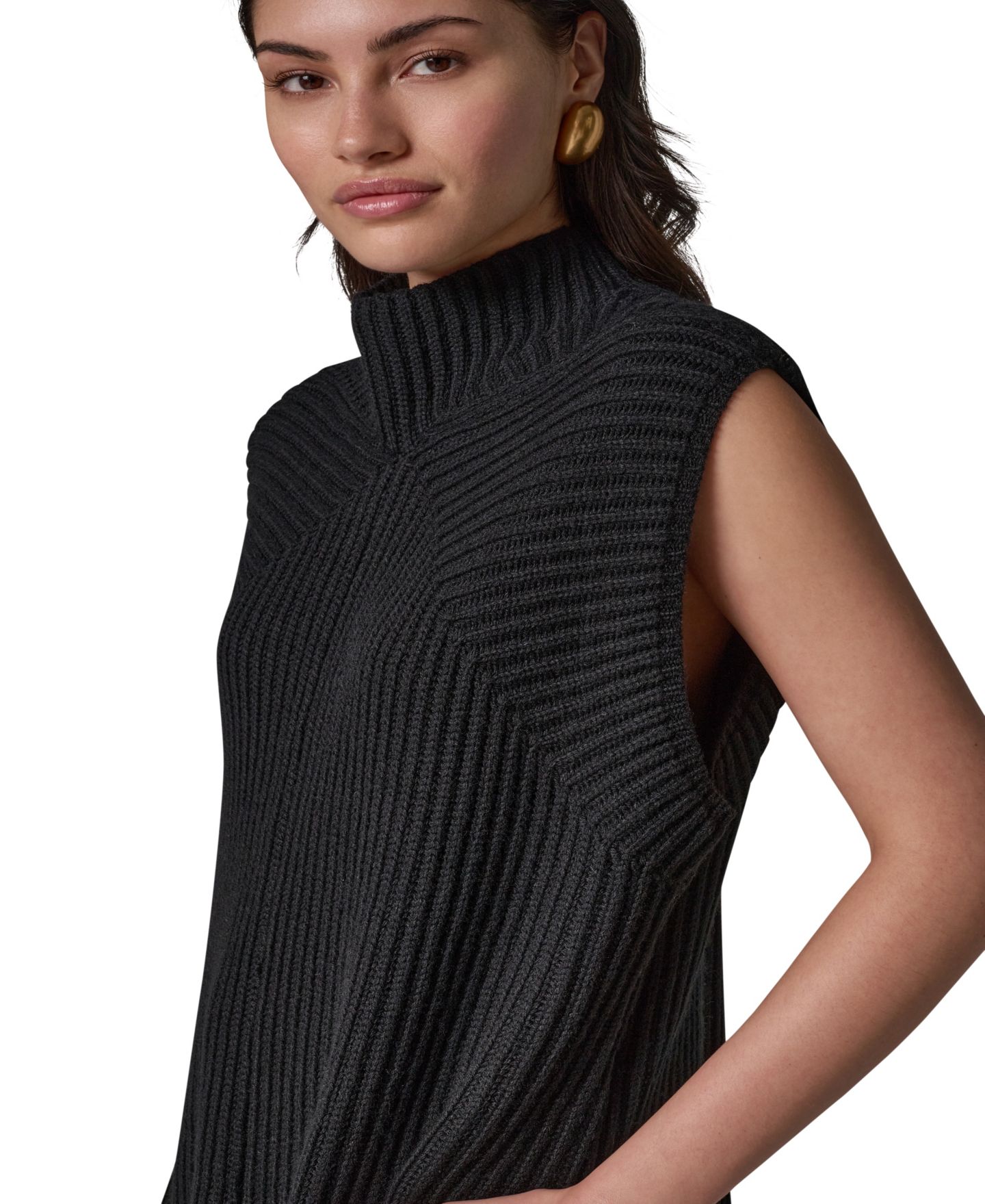 Женский свитер Donna Karan New York Mock-Neck Sleeveless Ribbed Sweater Tunic, цвет: Чёрный — фото 4