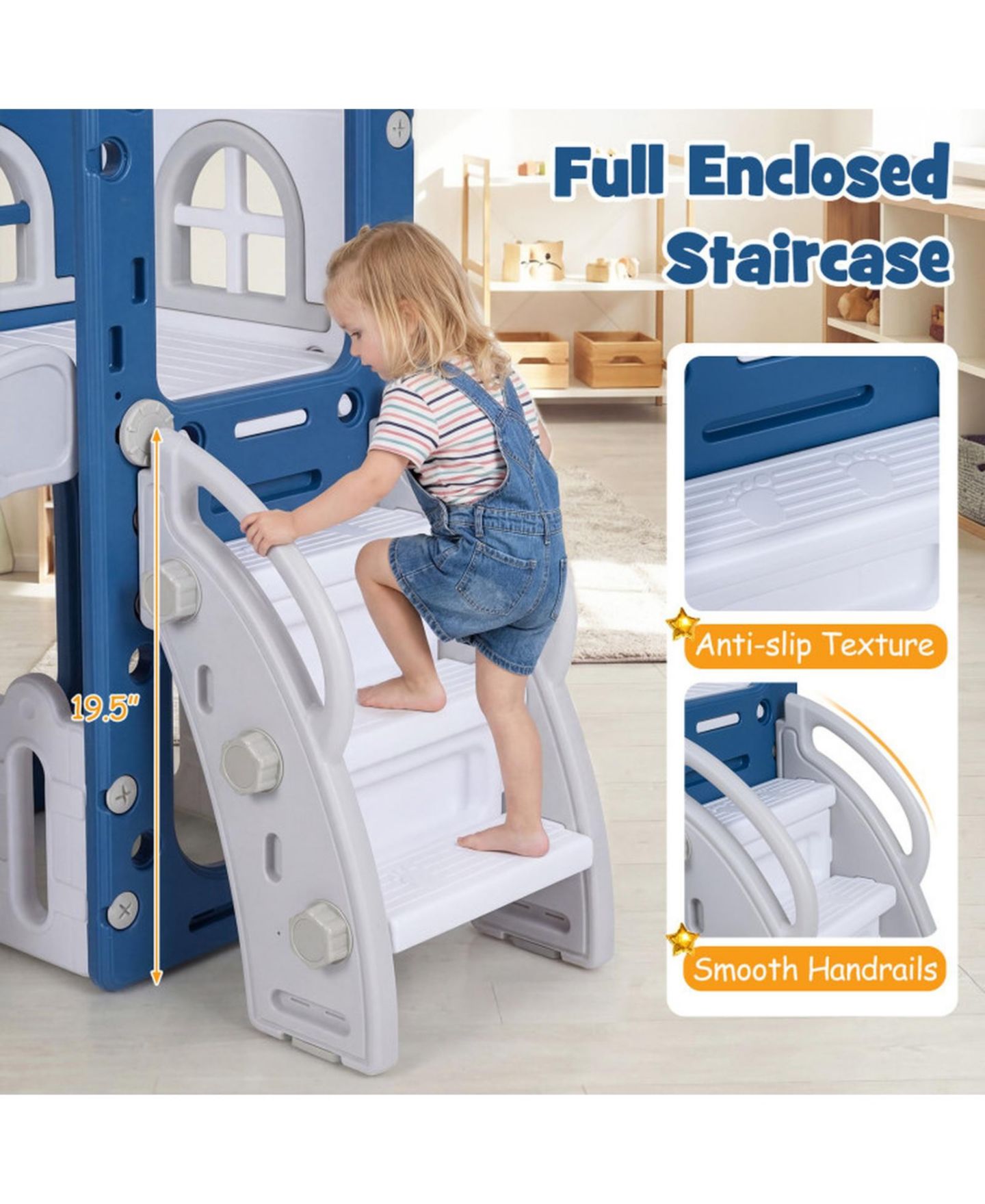Детский игровой набор SUGIFT 6-in-1 L-Shaped Toddler Slide Climber Playset with Basketball Hoop, 27" x 57" x 33.5", 110 lbs Capacity, Ages 1-3, цвет: Синий — фото 7