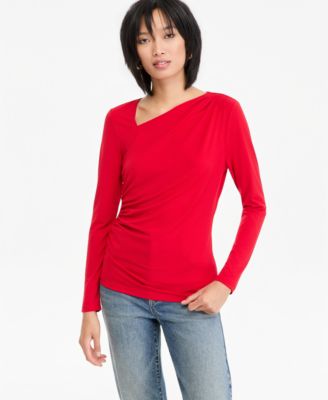 Women's Asymmetrical-Neck Long-Sleeve Top