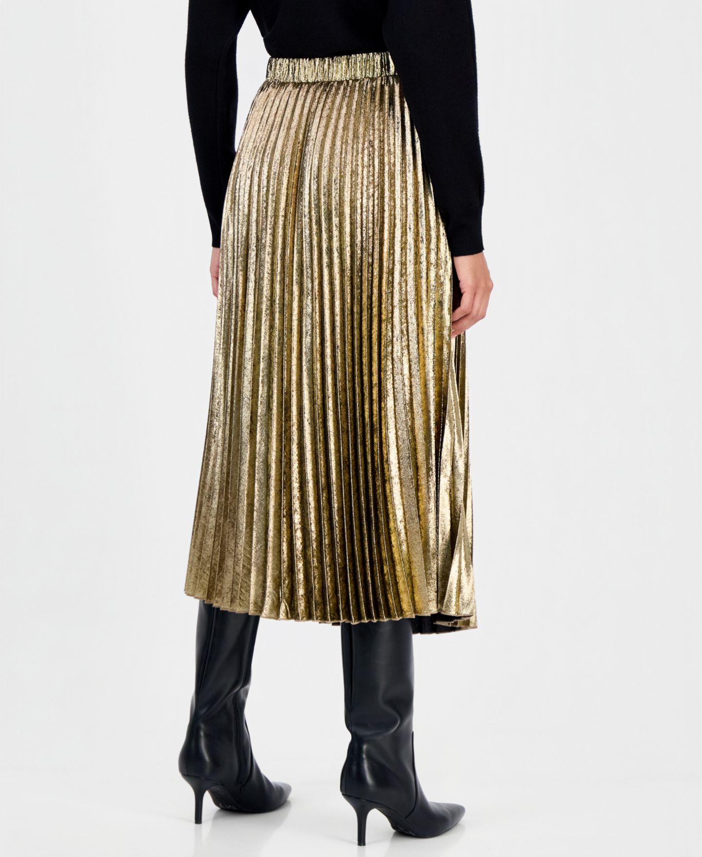Женская юбка T Tahari Pull-On Pleated Midi, цвет: Золотой — фото 3