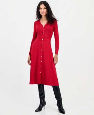 Women's Long-Sleeve Fit & Flare Midi Dress