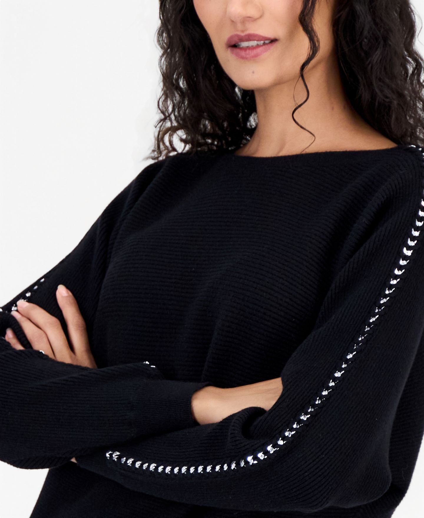 Женский свитер T Tahari Dolman Long-Sleeve Boat Neck Ribbed, цвет: Чёрный — фото 2