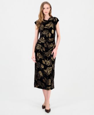 Women's Cowl Neck Midi Velvet Dress