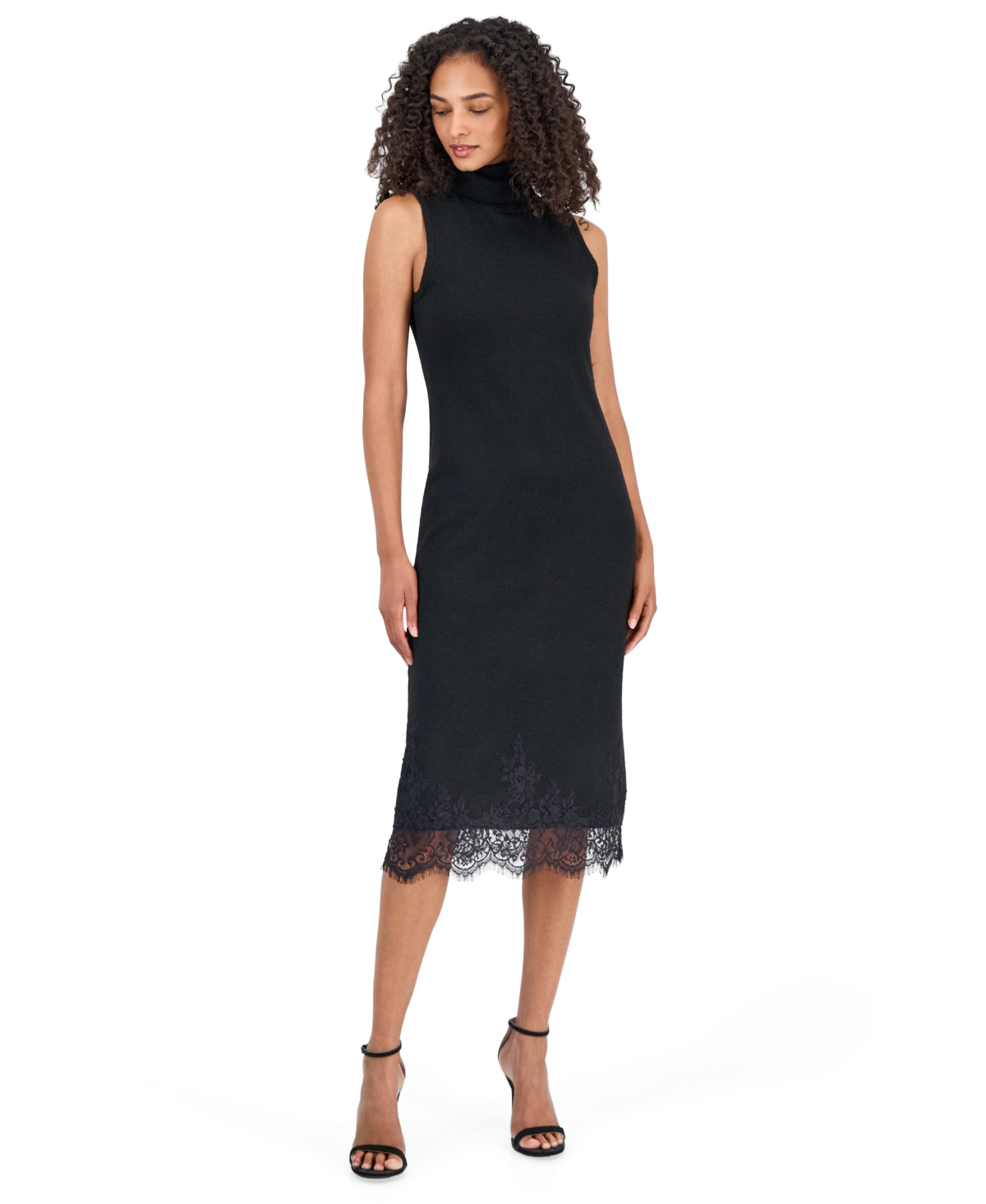 Anne Klein Women's Mock Neck Lace Trim Midi Dress