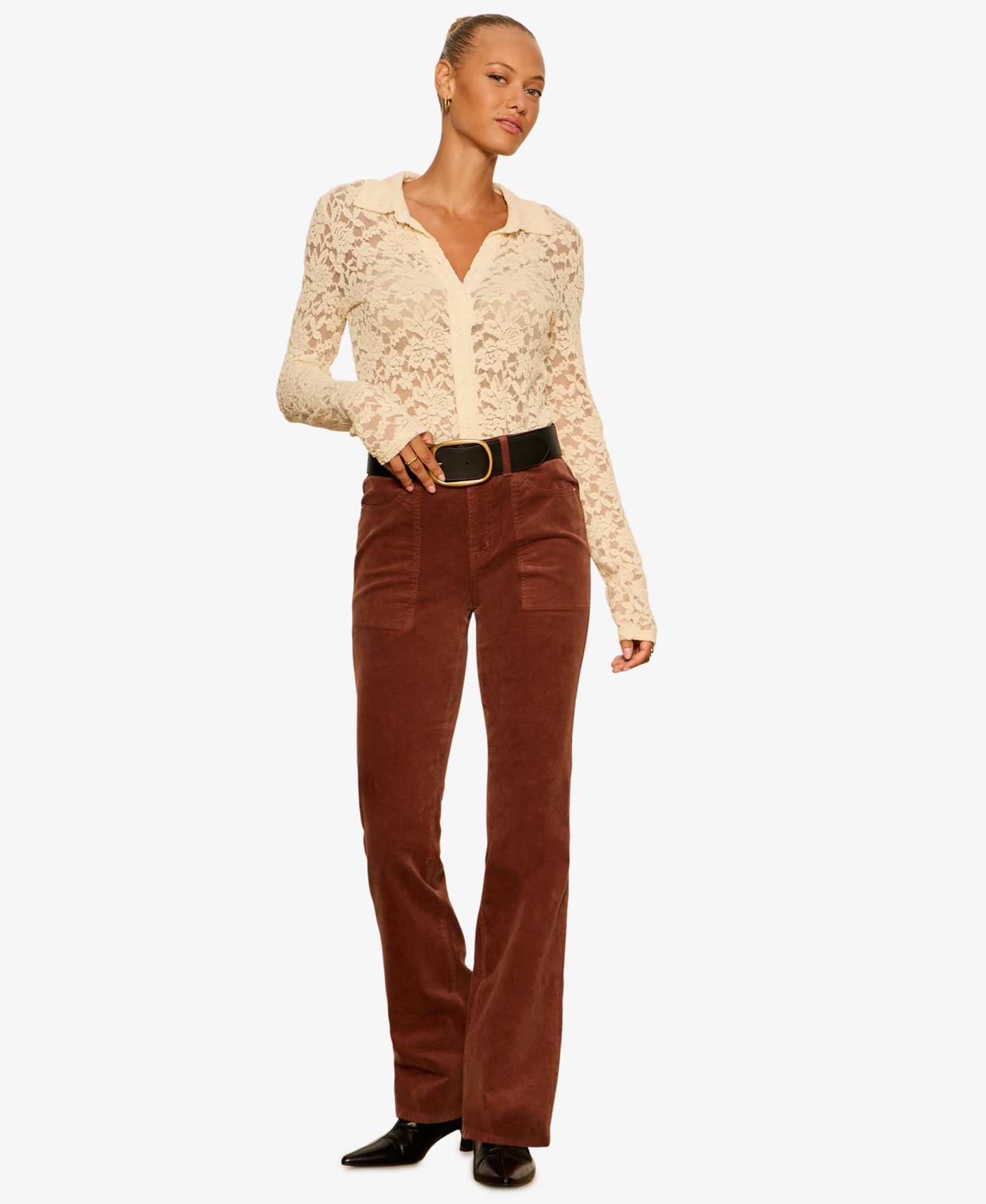 Женские брюки Sanctuary Petite Play Date High-Waist Bootcut Corduroy, цвет: Какао — фото 6