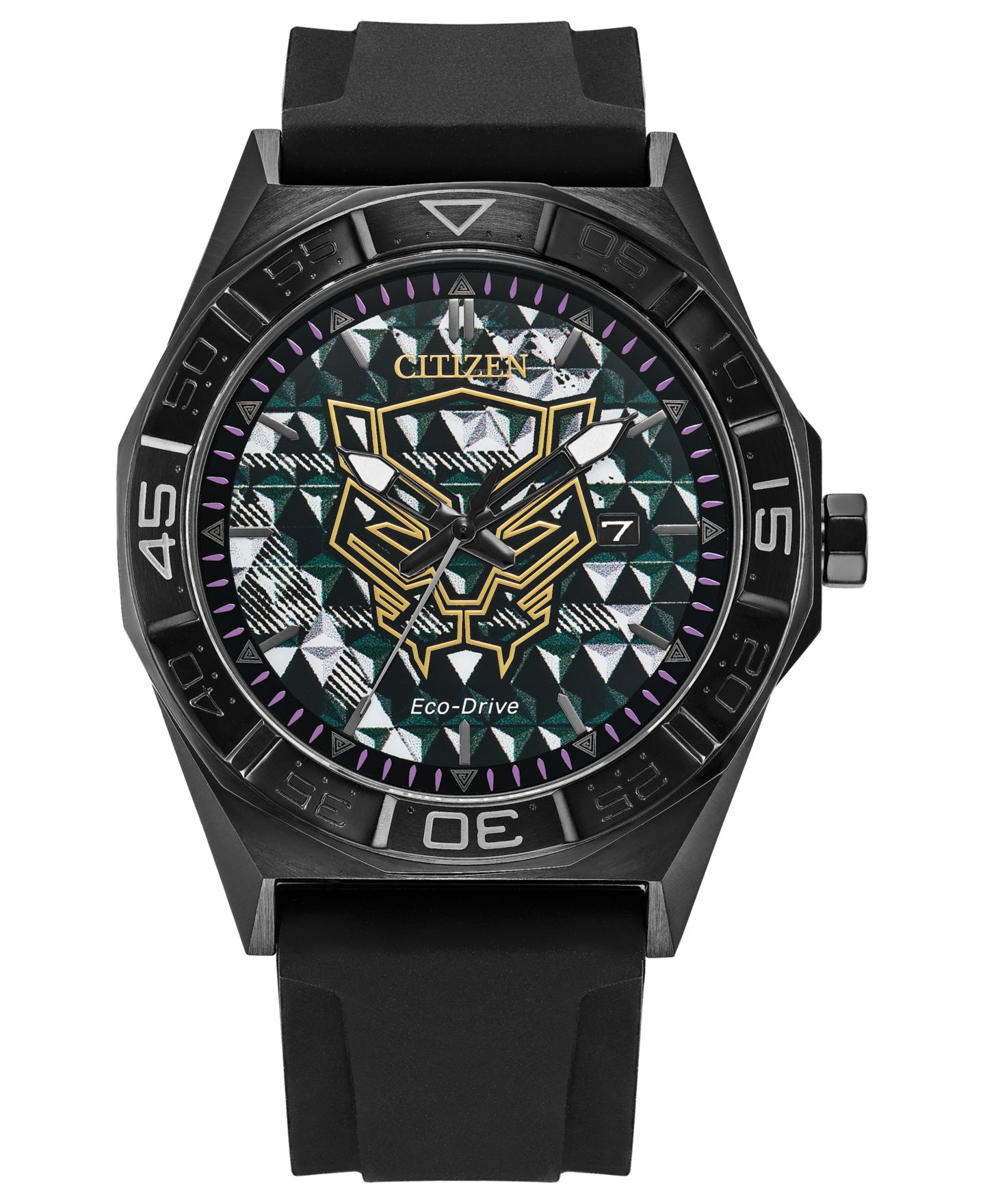 Мужские часы Citizen Marvel Black Panther Black Silicone Strap Watch 42mm — фото 1