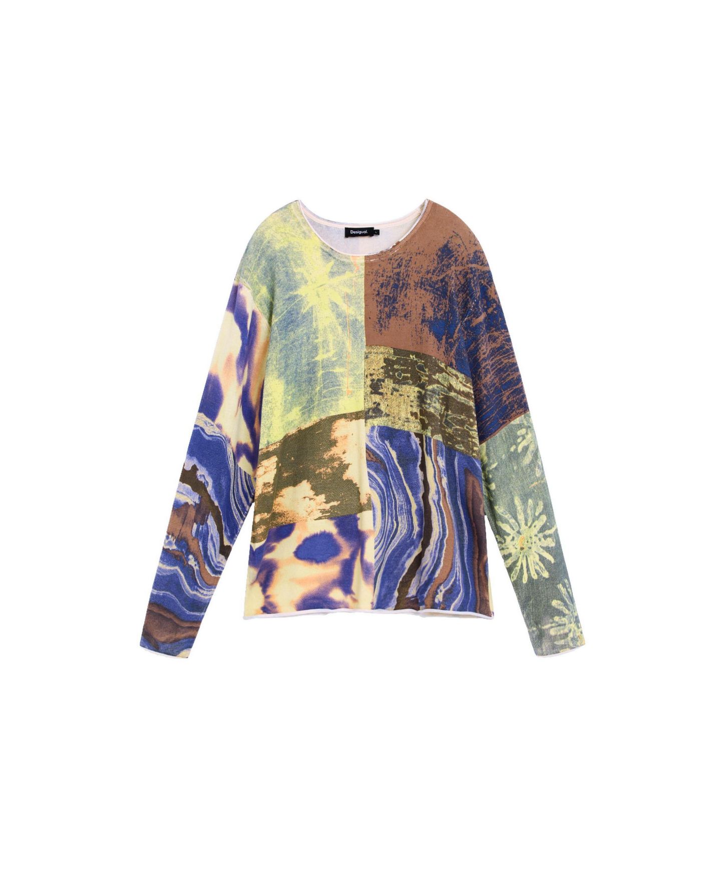 Мужской свитер Desigual Patchwork Print Loose Crew Neck, цвет: Зелёный — фото 6