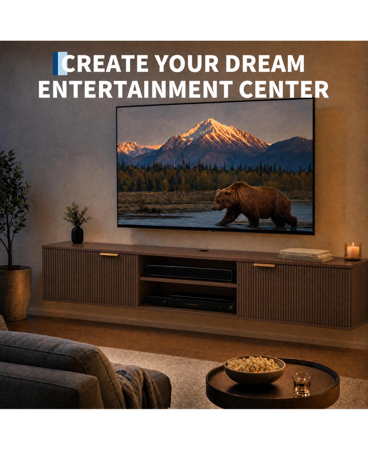 70" Floating Tv Stand, Wall-Mounted Entertainment Center for Tv, Fluted Modern Design - Console Cabinet Shelf Living Room