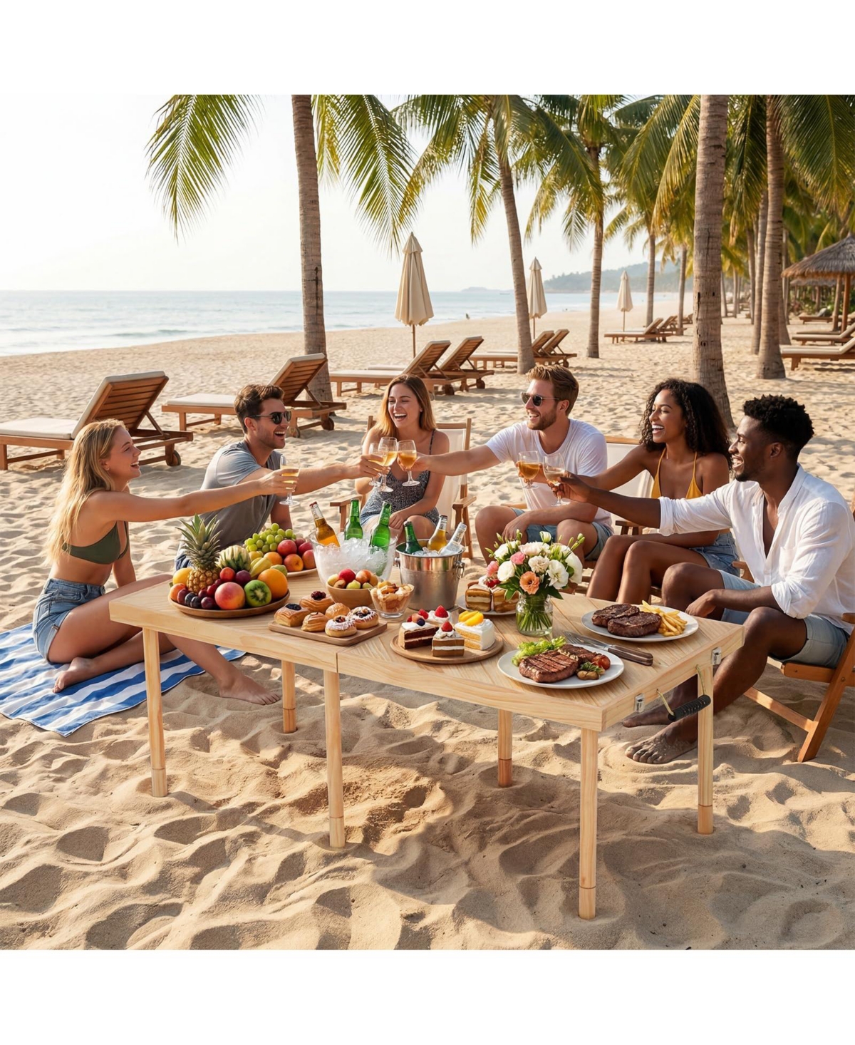 44" x 22" Outdoor Folding Picnic Table, Compact Folding Table, Lightweight, Adjustable Height, Sturdy Construction, Built in Handles, Convenient Carry