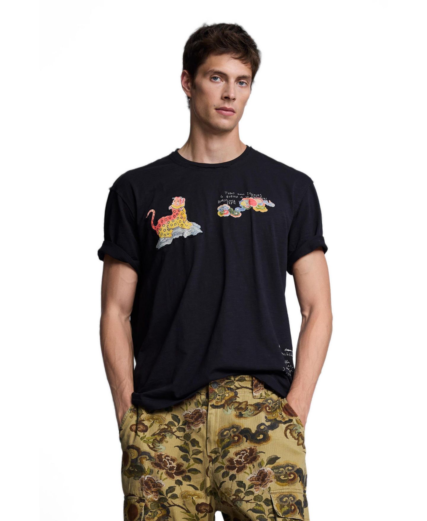 Мужская футболка Desigual Graphic Crew Neck, цвет: Чёрный — фото 1