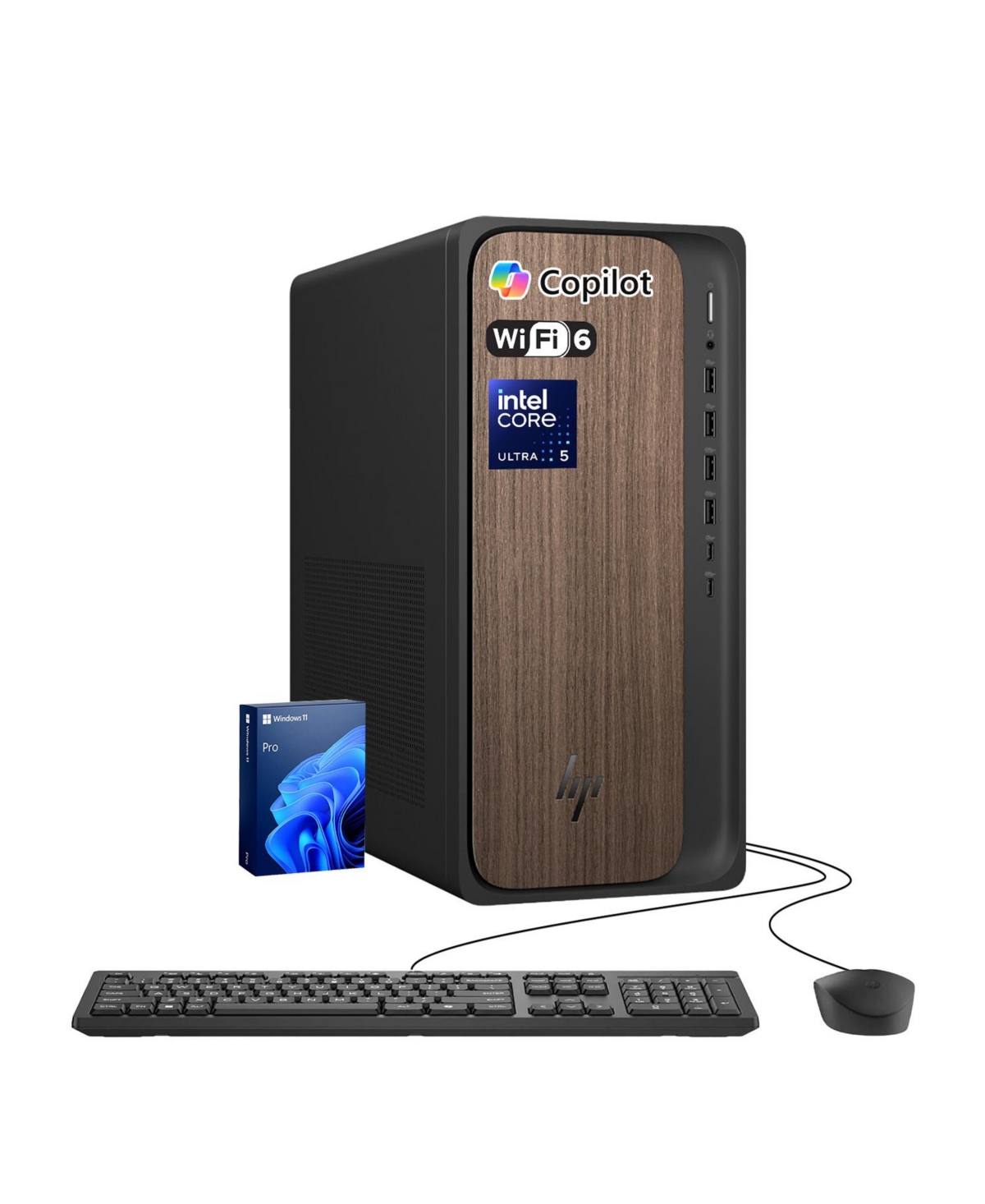 Hp OmniDesk Ai Tower Desktop, Ultra 5 225, Intel Graphics, 16GB DDR5, 512GB Ssd, Wired Keyboard and Mouse, Wi-Fi 6, Win11 Home, Black