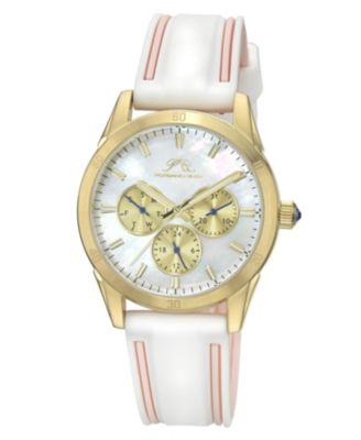 Women's Georgie Multifunction White and Pink Silicone Strap Gold Tone Mother Of Pearl  Dial Watch 39 mm