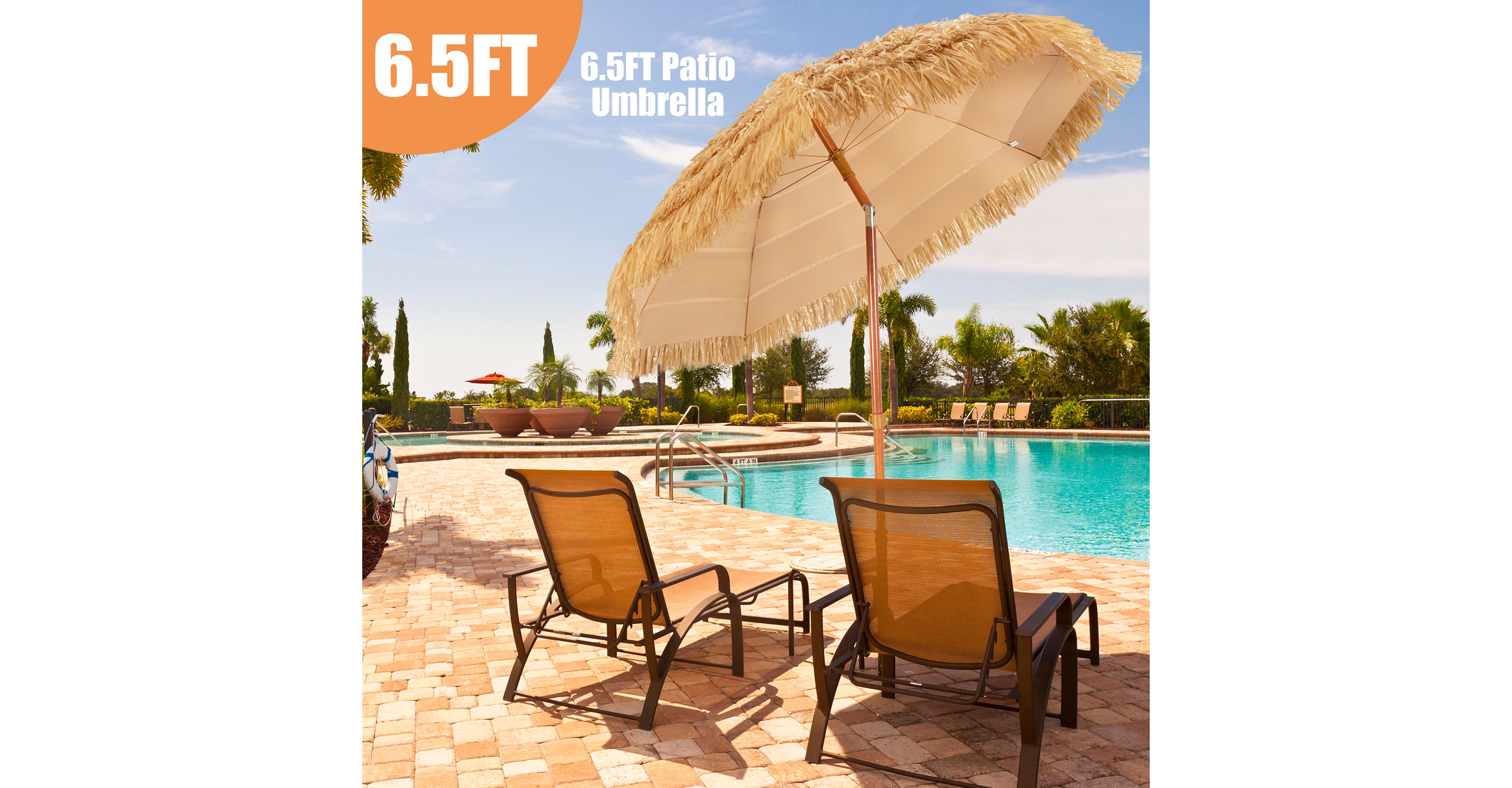 Gymax 6.5Feet Thatch Tiki Beach Umbrella Outdoor Patio Umbrella Adjustable Tilt