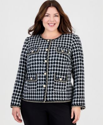 Plus Size Houndstooth Boucl&eacute; Cropped Jacket