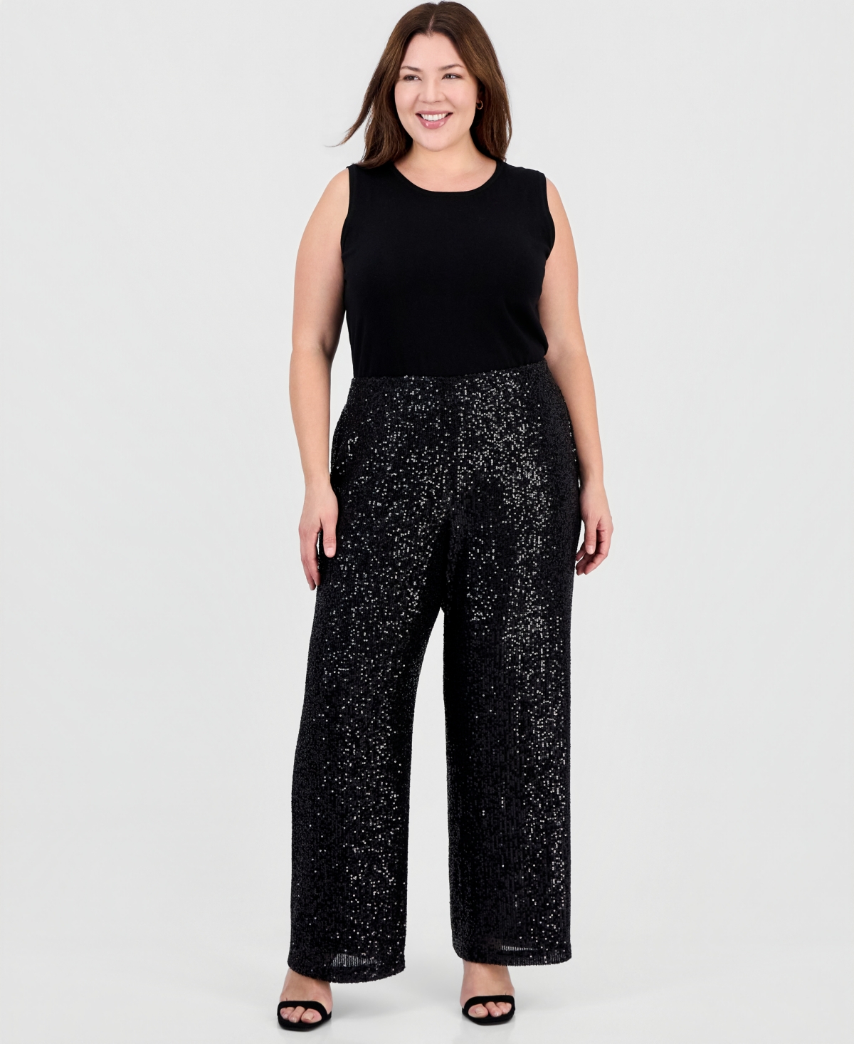 Tahari Plus Wide Leg Sequin Pants