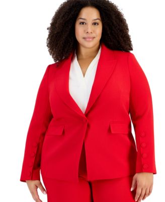 Plus Size One Button Peak Lapel Blazer