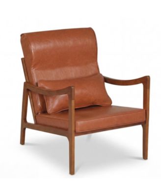 Modern Accent Chair Upholstered Faux Leather Armchair with Removable Lumbar Pillow