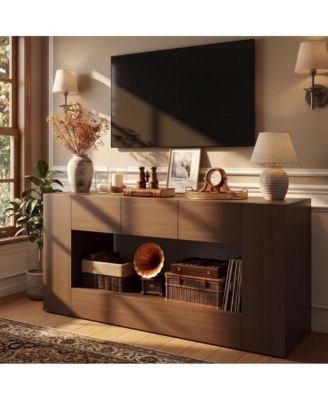 63" Farmhouse TV Stand for TVs Up to 70 Inch, Entertainment Center with Drawers, Cabinets and Open Storage Media Console for Living Room