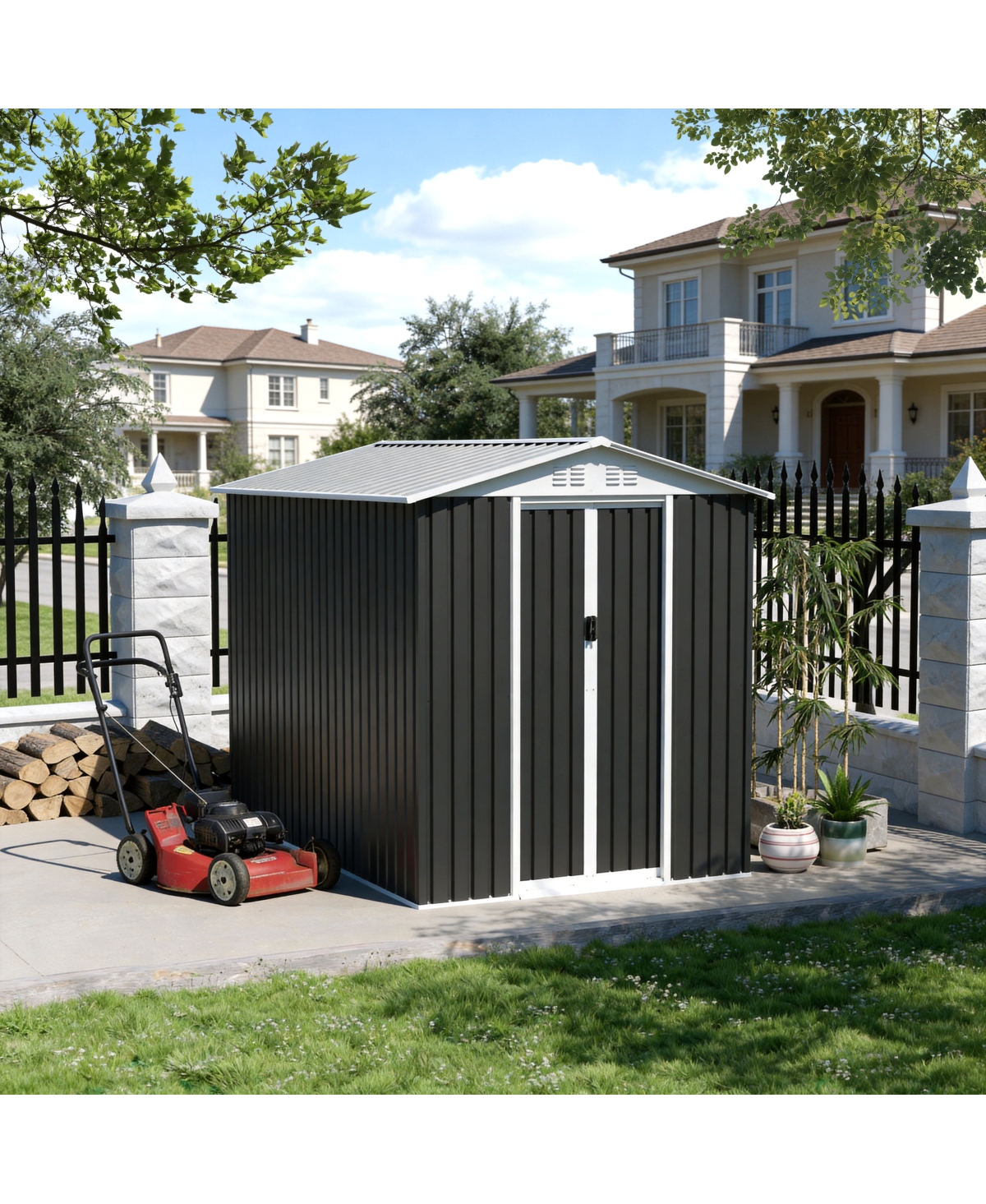 Streamdale Furniture 6x9 Feet Metal Garden Shed with Sliding Door and Apex Roof