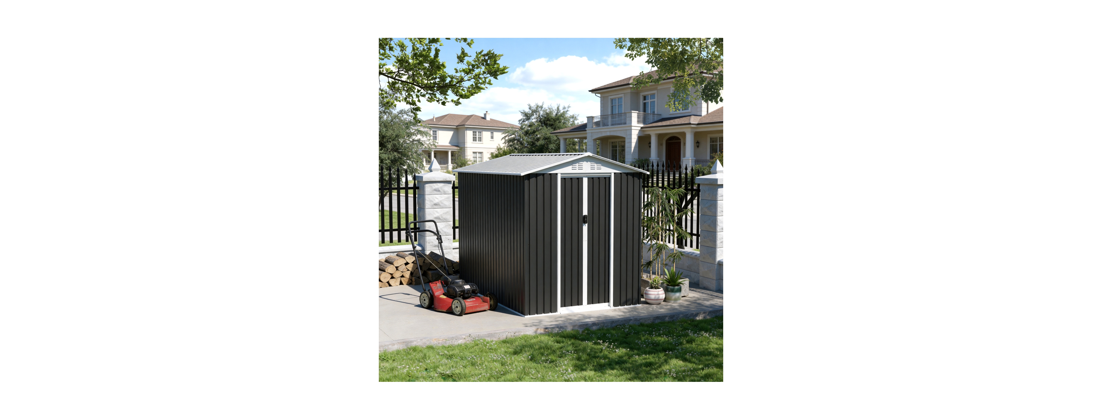 Streamdale Furniture 6x9 Feet Metal Garden Shed with Sliding Door and Apex Roof