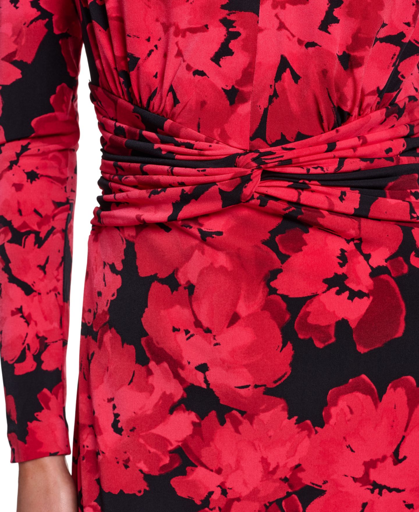 Женское платье Calvin Klein V-Neck Floral-Print Long-Sleeve Sheath, цвет: Чёрный красный — фото 3