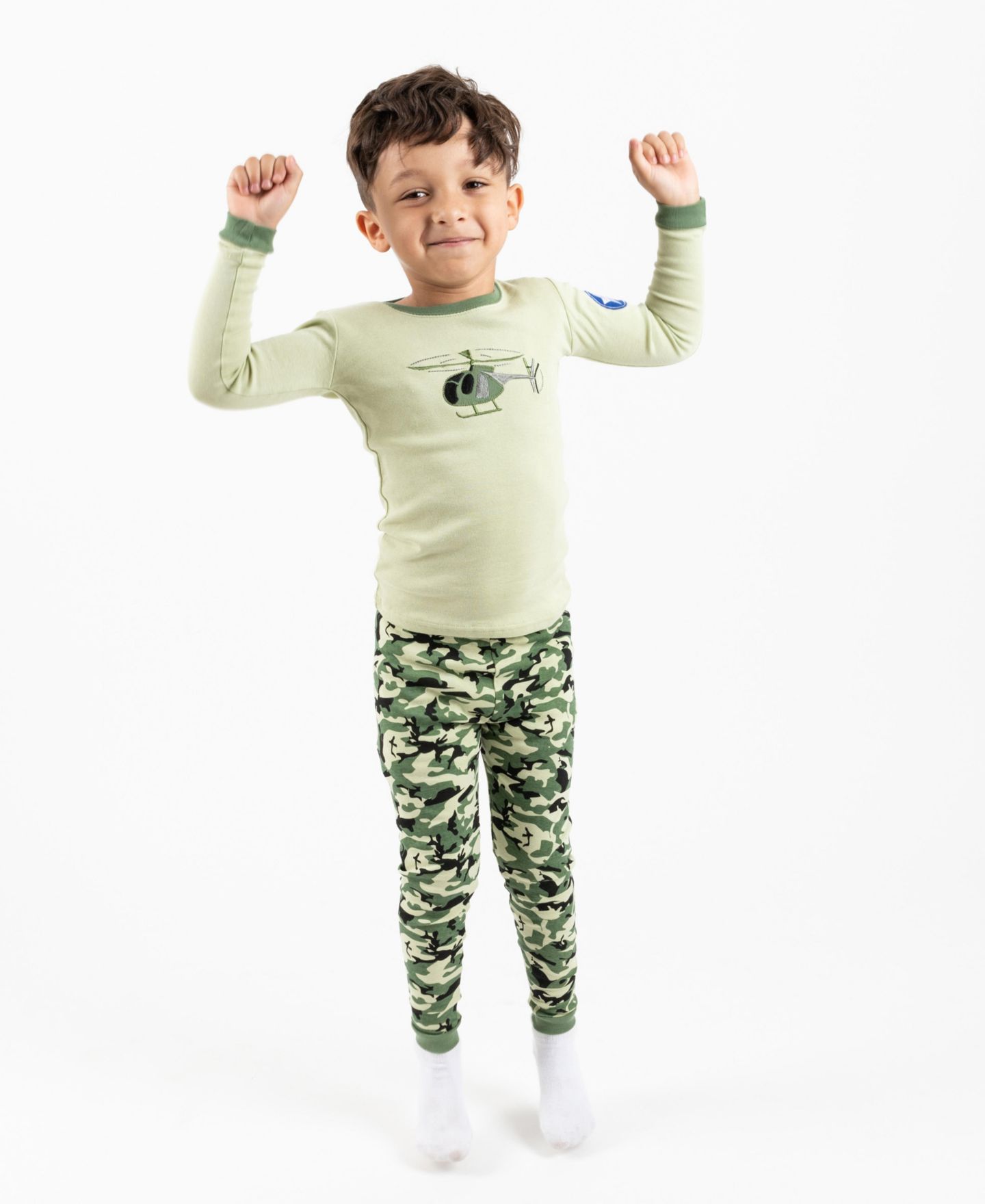 Leveret Little Boys Little/Big (6- 14) 2-Piece Cotton Long Sleeve Vehicle and Transportation Pajama Set, цвет: Армейский зелёный камуфляжный — фото 2