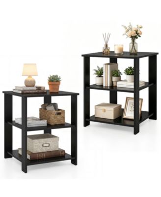 2PCS 3-Tier End Table Square Side Table with Open Storage Shelves for Living Room