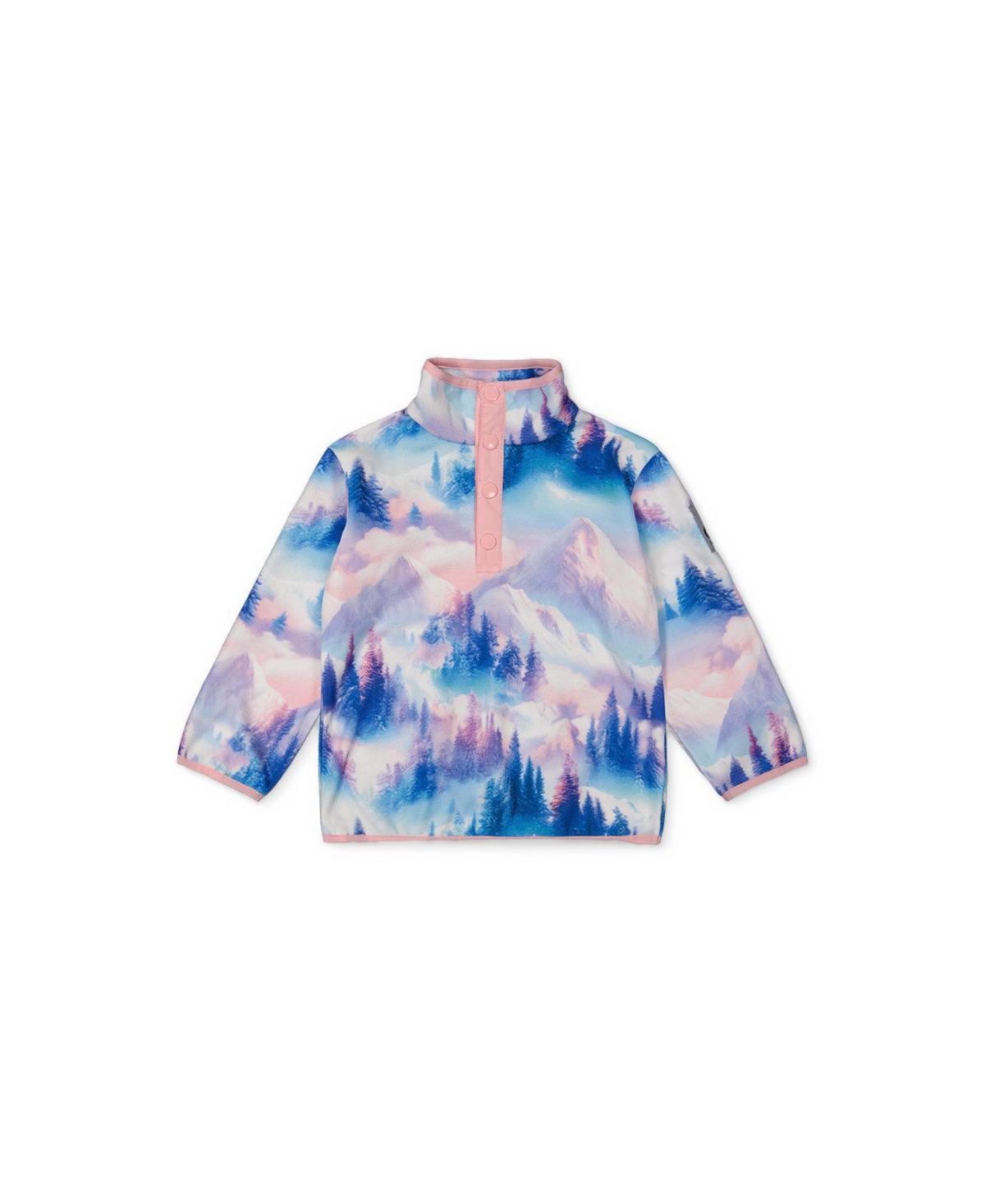 Deux par Girls' 4-16 Mid-Season Half-Zip Pullover Plush Fleece Mountain Print Jacket