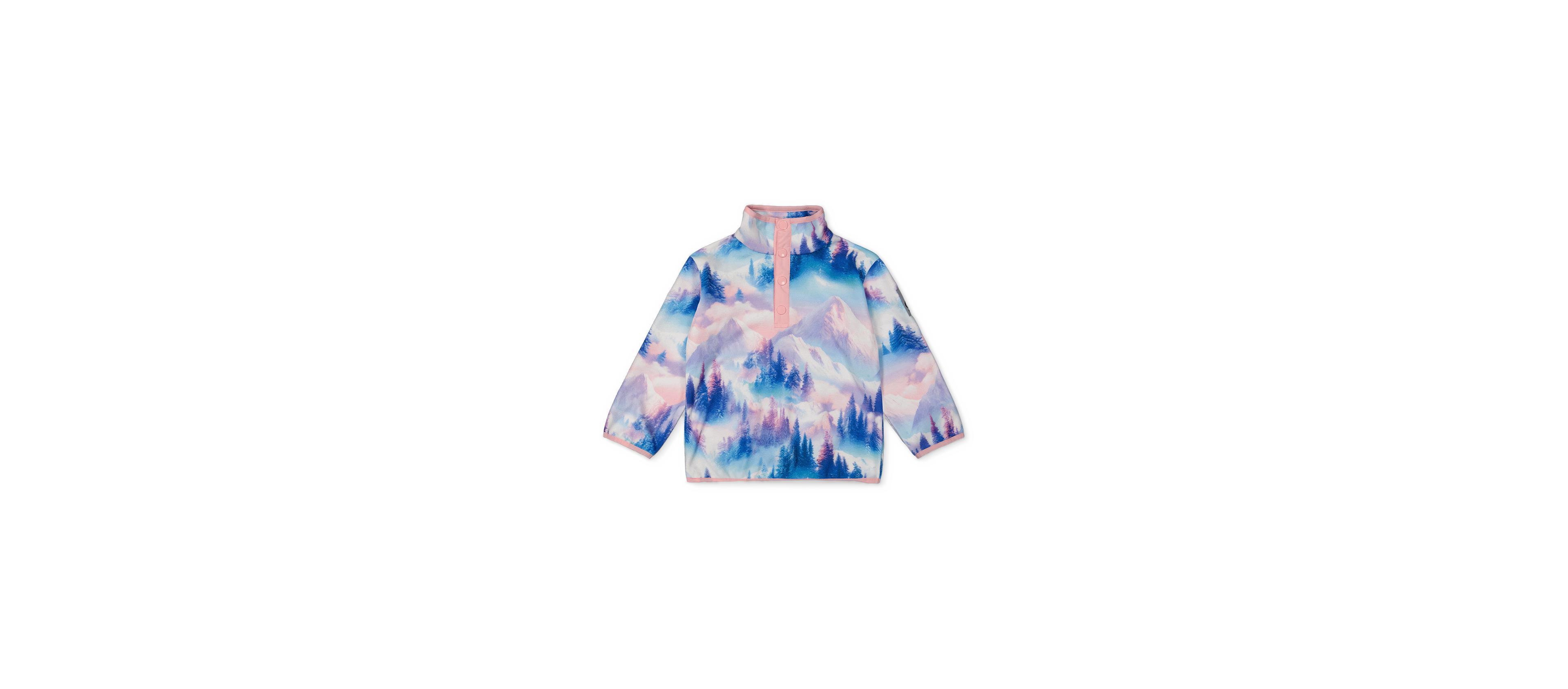 Deux par Girls' 4-16 Mid-Season Half-Zip Pullover Plush Fleece Mountain Print Jacket