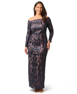 Plus Size Sequin Off-the-Shoulder Gown