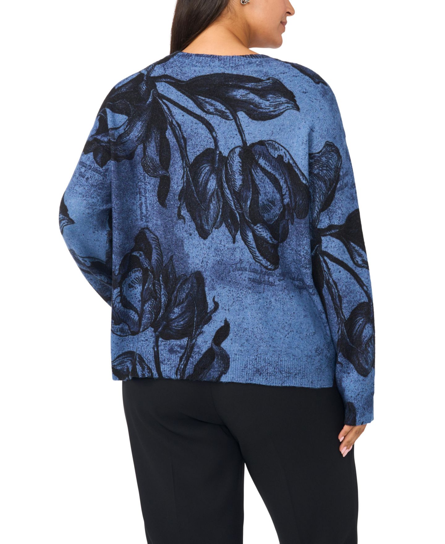 Женский свитер Vince Camuto Plus Size Floral-Print Pullover, цвет: Тёмный джинсовый — фото 4